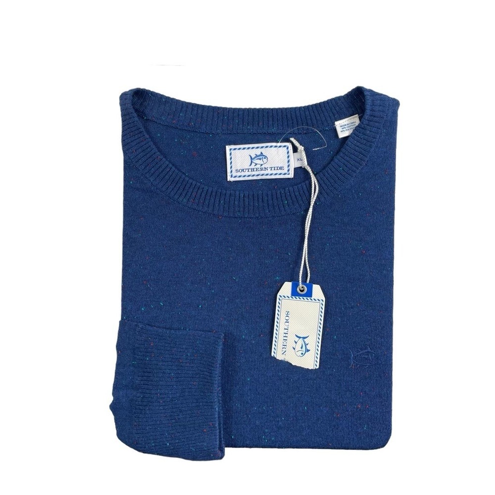 Southern Tide Blue Ridge Nep Sweater Mens XL Yacht Blue Cotton Blend 4465 NEW